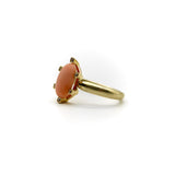 14K Gold Victorian Ring with Diamonds and Pink Coral Cabochon Ring Kirsten's Corner