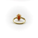 14K Gold Victorian Ring with Diamonds and Pink Coral Cabochon Ring Kirsten's Corner