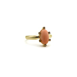 14K Gold Victorian Ring with Diamonds and Pink Coral Cabochon Ring Kirsten's Corner