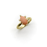 14K Gold Victorian Ring with Diamonds and Pink Coral Cabochon Ring Kirsten's Corner