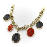 Georgian 14K Gold Handmade Fancy Link Bracelet with Wedgwood Basalt and Carnelian Intaglio Charms Bracelet Kirsten's Corner