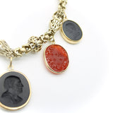 Georgian 14K Gold Handmade Fancy Link Bracelet with Wedgwood Basalt and Carnelian Intaglio Charms Bracelet Kirsten's Corner