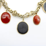 Georgian 14K Gold Handmade Fancy Link Bracelet with Wedgwood Basalt and Carnelian Intaglio Charms Bracelet Kirsten's Corner