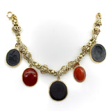 Georgian 14K Gold Handmade Fancy Link Bracelet with Wedgwood Basalt and Carnelian Intaglio Charms Bracelet Kirsten's Corner