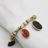 Georgian 14K Gold Handmade Fancy Link Bracelet with Wedgwood Basalt and Carnelian Intaglio Charms Bracelet Kirsten's Corner