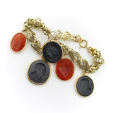 Georgian 14K Gold Handmade Fancy Link Bracelet with Wedgwood Basalt and Carnelian Intaglio Charms Bracelet Kirsten's Corner