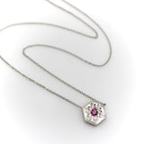 14K White Gold and Pink Tourmaline Medallion Necklace Necklace Kirsten's Corner