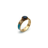14K Gold Victorian Banded Agate and Turquoise Enamel Mourning Ring Ring Kirsten's Corner