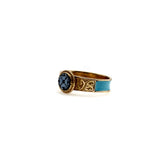 14K Gold Victorian Banded Agate and Turquoise Enamel Mourning Ring Ring Kirsten's Corner