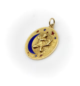 14K Gold Sagittarius Enameled Moon and Star Pendant Pendant Kirsten's Corner