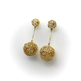 18K Gold Diamond and Wire Ball Dangle Earrings Earrings Kirsten's Corner