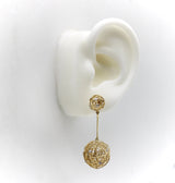 18K Gold Diamond and Wire Ball Dangle Earrings Earrings Kirsten's Corner