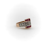 Retro 14K Gold Diamond and Ruby Buckle Ring Ring Kirsten's Corner
