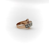 Retro 14K Gold Diamond and Ruby Buckle Ring Ring Kirsten's Corner