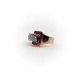 Retro 14K Gold Diamond and Ruby Buckle Ring Ring Kirsten's Corner