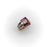 Retro 14K Gold Diamond and Ruby Buckle Ring Ring Kirsten's Corner