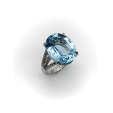 14K White Gold, Diamond, and Blue Topaz Ring 19+ Carats Ring Kirsten's Corner Jewelry