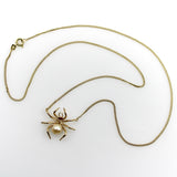 14K Gold Mid-Century Spider Necklace with Pearls and Rubies Kirsten's Corner