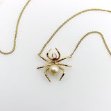14K Gold Mid-Century Spider Necklace with Pearls and Rubies Kirsten's Corner
