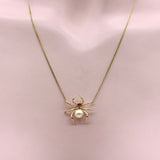 14K Gold Mid-Century Spider Necklace with Pearls and Rubies Kirsten's Corner