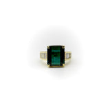 14K Gold Indicolite Emerald Cut Tourmaline and Diamond Cocktail Ring Ring Kirsten's Corner