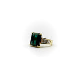 14K Gold Indicolite Emerald Cut Tourmaline and Diamond Cocktail Ring Ring Kirsten's Corner