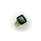 14K Gold Indicolite Emerald Cut Tourmaline and Diamond Cocktail Ring Ring Kirsten's Corner