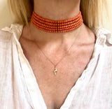 Victorian 5 Strand Coral Choker With 10k Gold Bars & Clasp Necklace Kirsten's Corner Jewelry