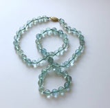 Vintage Hand-Knotted Aquamarine Bead Necklace with 14K Gold Clasp