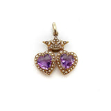Victorian 14K Gold Double Heart Pendant with Amethyst and Pearls Pendant Kirsten's Corner