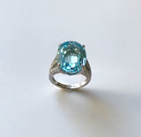 14K White Gold, Diamond, and Blue Topaz Ring 19+ Carats