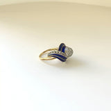 Art Deco 18K White and Yellow Gold, Blue Enamel, and Diamond Ring