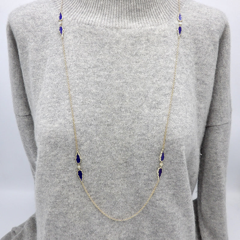 Signature 14K Gold Gothic Teardrop Diamond and Enamel Station Chain Chain Kirsten's Corner 