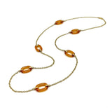 14K Gold and Carved Amber Glass Oval Link Necklace Kirsten's Corner 