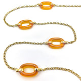 14K Gold and Carved Amber Glass Oval Link Necklace Kirsten's Corner 