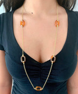 14K Gold and Carved Amber Glass Oval Link Necklace Kirsten's Corner 