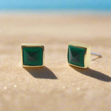 14K Gold Signature Malachite Pyramid Studs Earrings Kirsten's Corner 