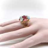 14K Gold Vintage Tutti Frutti Aquamarine Diamond and Pink Tourmaline Cocktail Ring RING Kirsten's Corner 