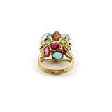 14K Gold Vintage Tutti Frutti Aquamarine Diamond and Pink Tourmaline Cocktail Ring RING Kirsten's Corner 