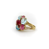 14K Gold Vintage Tutti Frutti Aquamarine Diamond and Pink Tourmaline Cocktail Ring RING Kirsten's Corner 