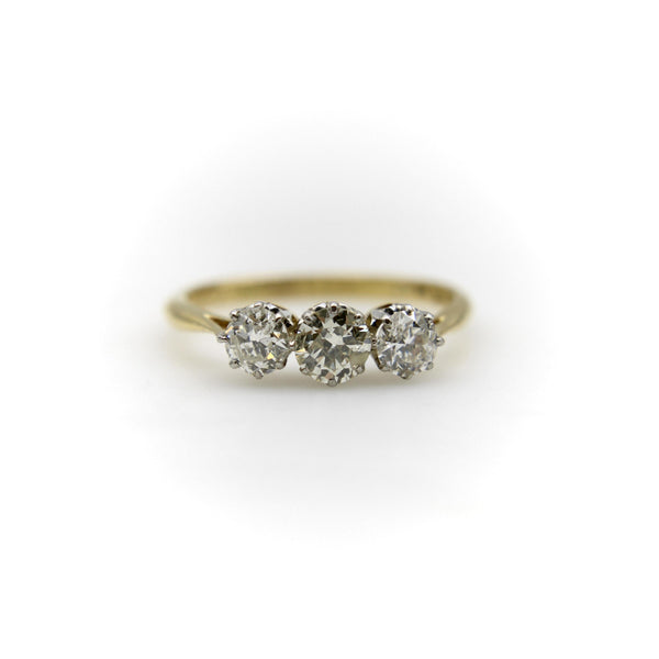 Art Deco 18K Gold & Platinum Three-Stone Old European Cut Diamond Ring ring Kirsten's Corner 