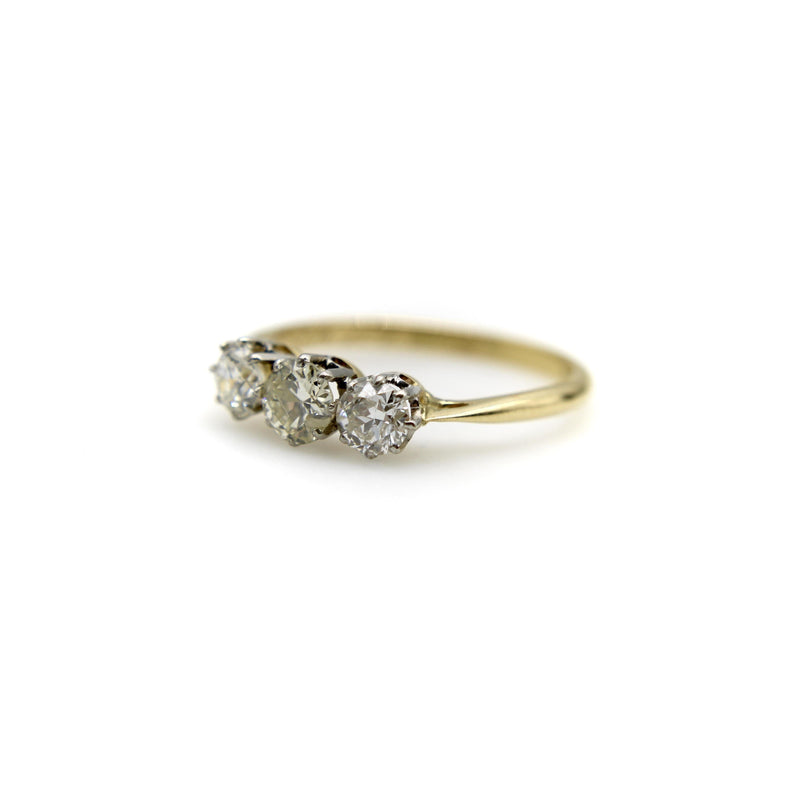Art Deco 18K Gold & Platinum Three-Stone Old European Cut Diamond Ring ring Kirsten's Corner 