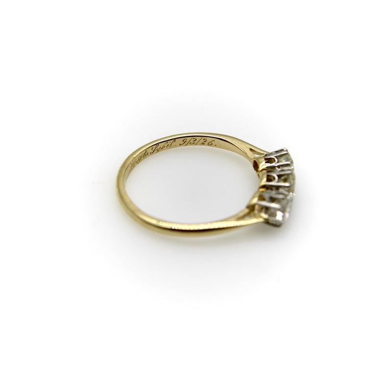 Art Deco 18K Gold & Platinum Three-Stone Old European Cut Diamond Ring ring Kirsten's Corner 