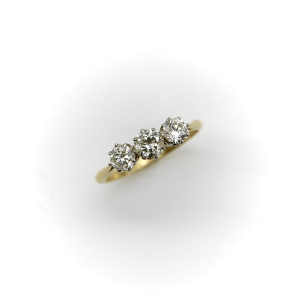 Art Deco 18K Gold & Platinum Three-Stone Old European Cut Diamond Ring ring Kirsten's Corner 
