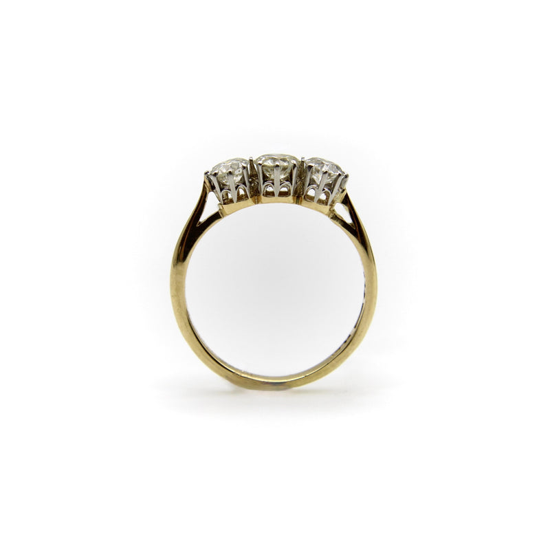 Art Deco 18K Gold & Platinum Three-Stone Old European Cut Diamond Ring ring Kirsten's Corner 