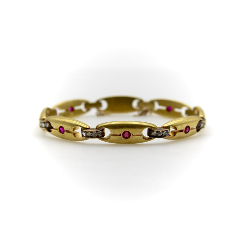 Avant-Garde 14K Gold Russian Diamond and Ruby Pre-Revolutionary Bracelet Bracelet Kirsten's Corner 