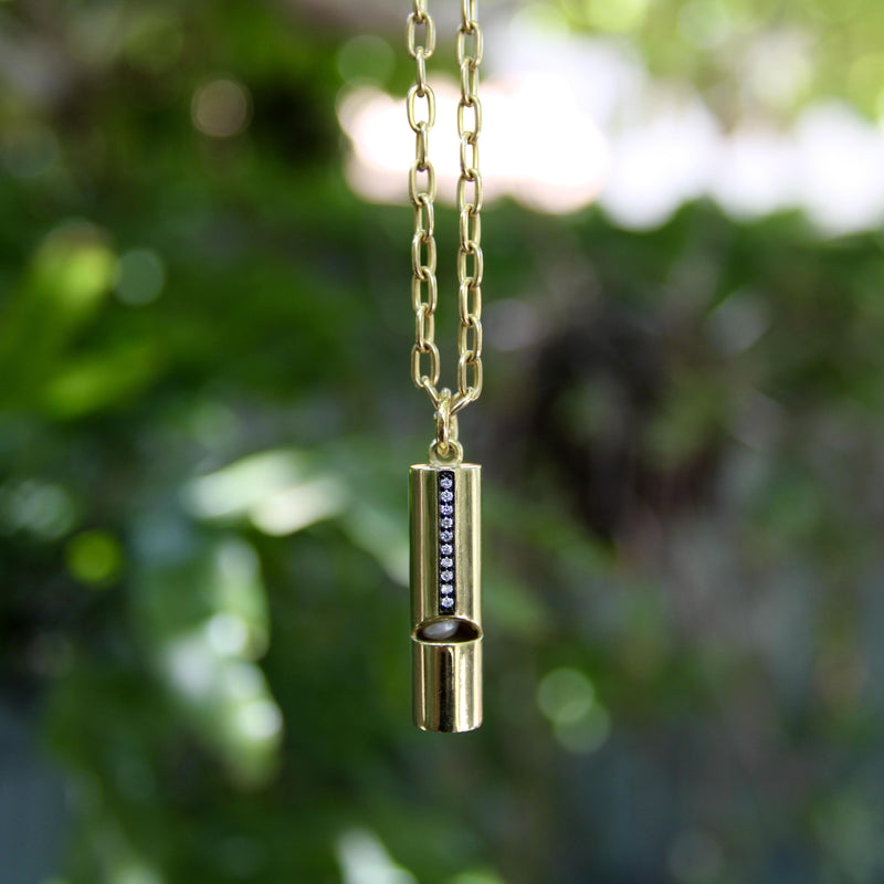 18K Gold Signature Whistle with Diamond Studded Line Pendant, Charm Kirsten's Corner 