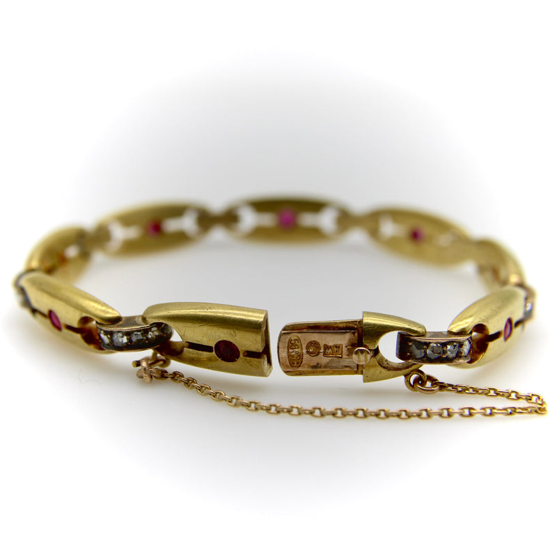 Avant-Garde 14K Gold Russian Diamond and Ruby Pre-Revolutionary Bracelet Bracelet Kirsten's Corner 