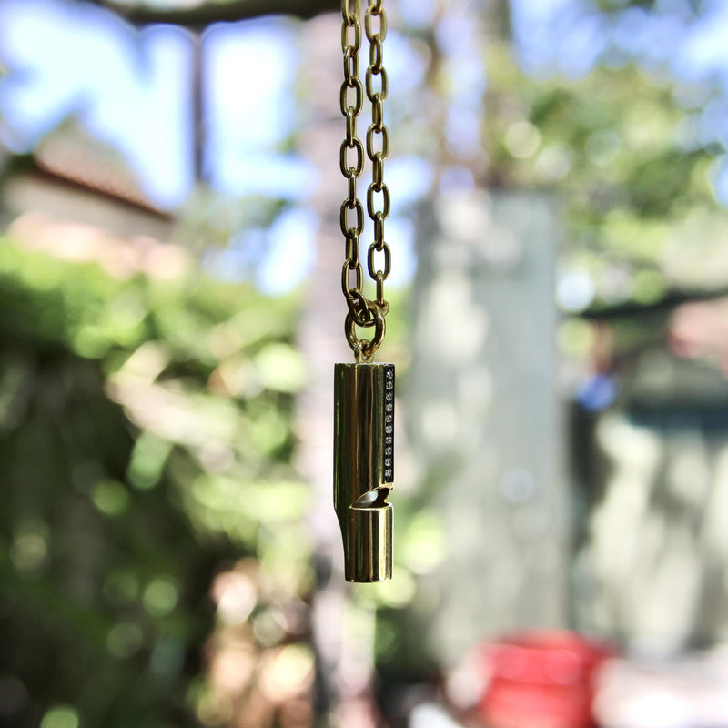 18K Gold Signature Whistle with Diamond Studded Line Pendant, Charm Kirsten's Corner 