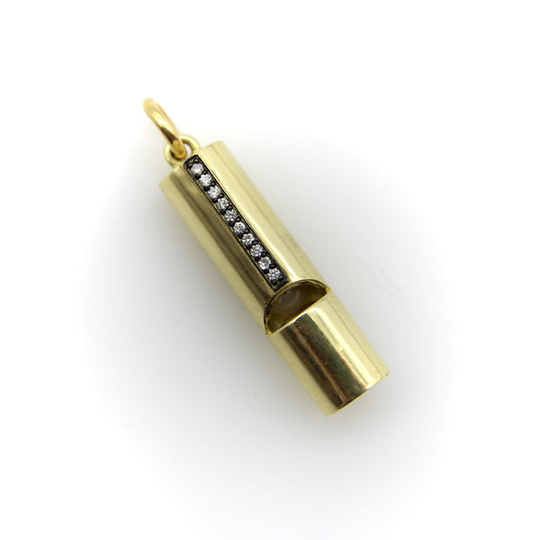 18K Gold Signature Whistle with Diamond Studded Line Pendant, Charm Kirsten's Corner 